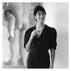 Sarah Raphael, artist, at her show at Motcomb Street